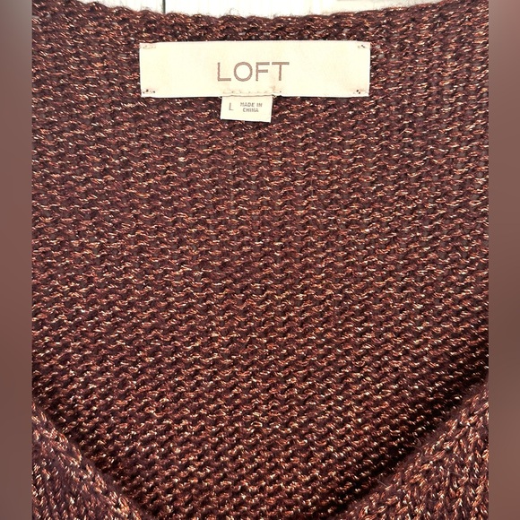 LOFT Sparkling Copper Gold Metallic V Neck Cozy Sweater-Size Large - Picture 7 of 8